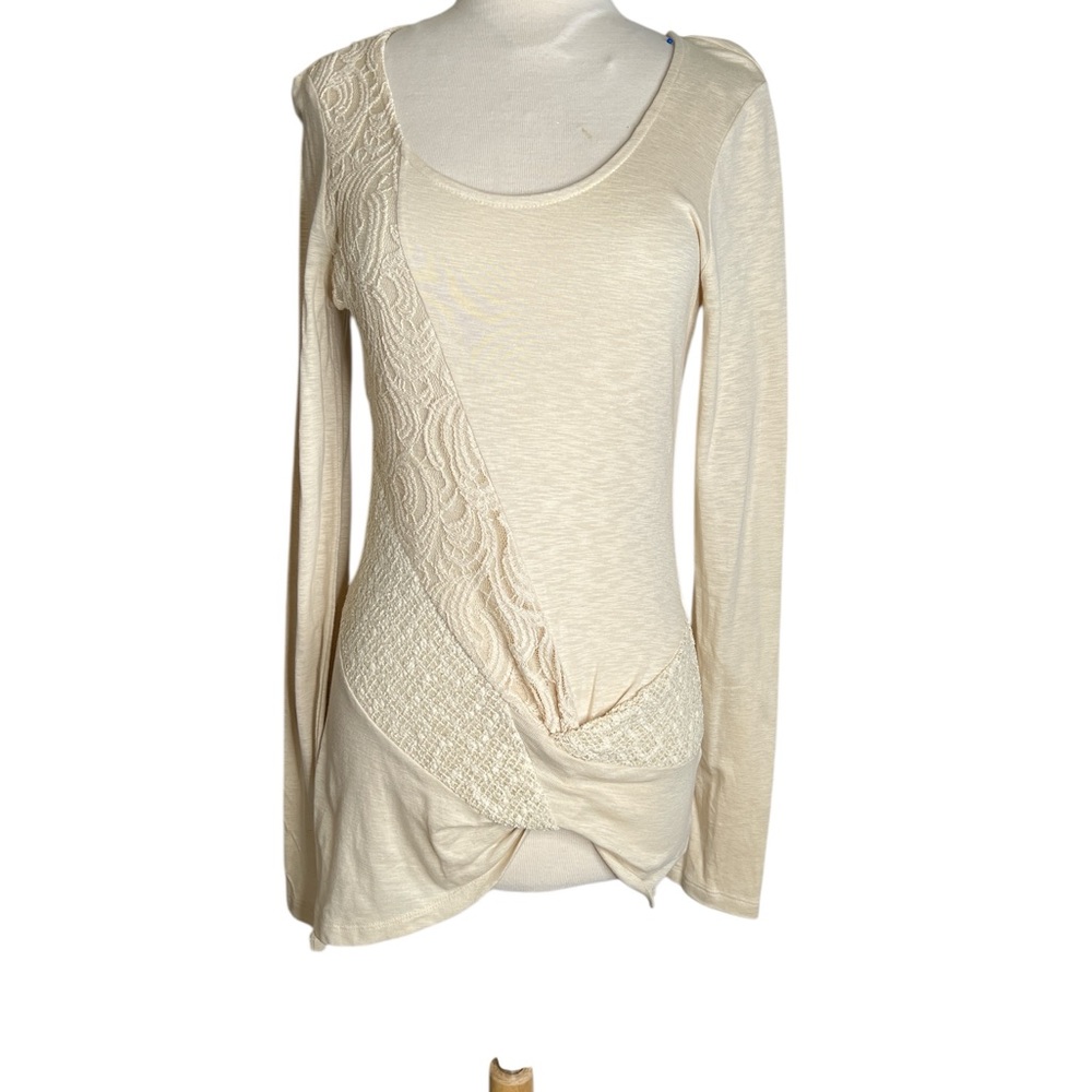 Deletta Cream Textured Long Sleeve Boho Blouse
